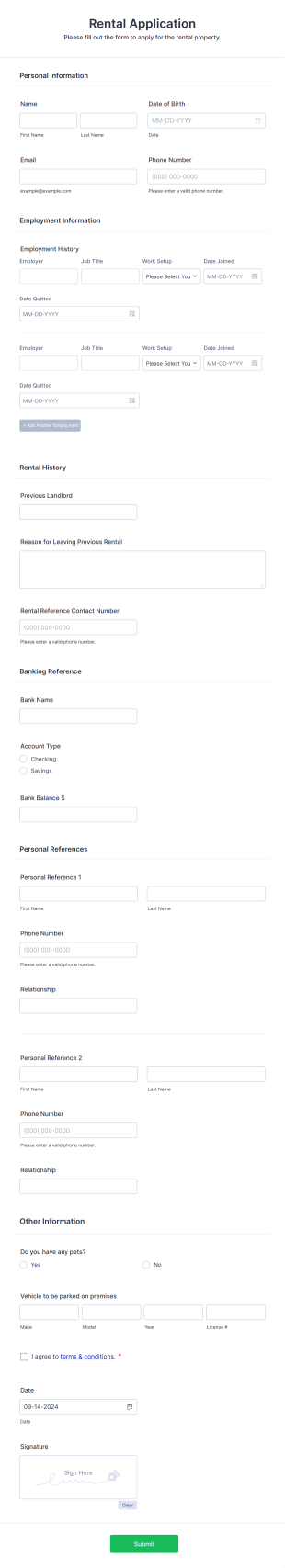 Rental Application With Background Information Form Template
