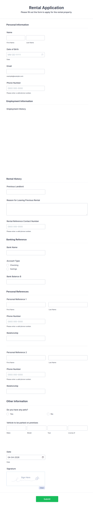 Rental Application With Background Information Form Template