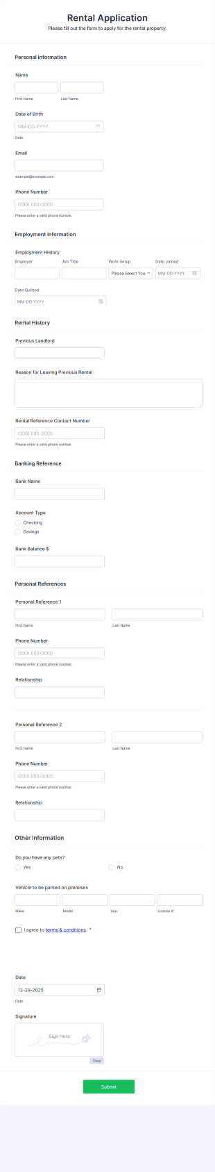 Rental Application With Background Information Form Template