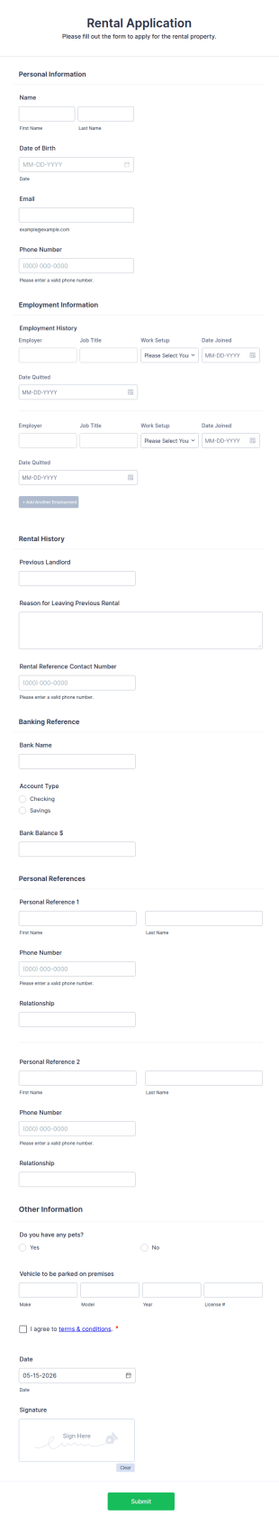 Rental Application With Background Information Form Template