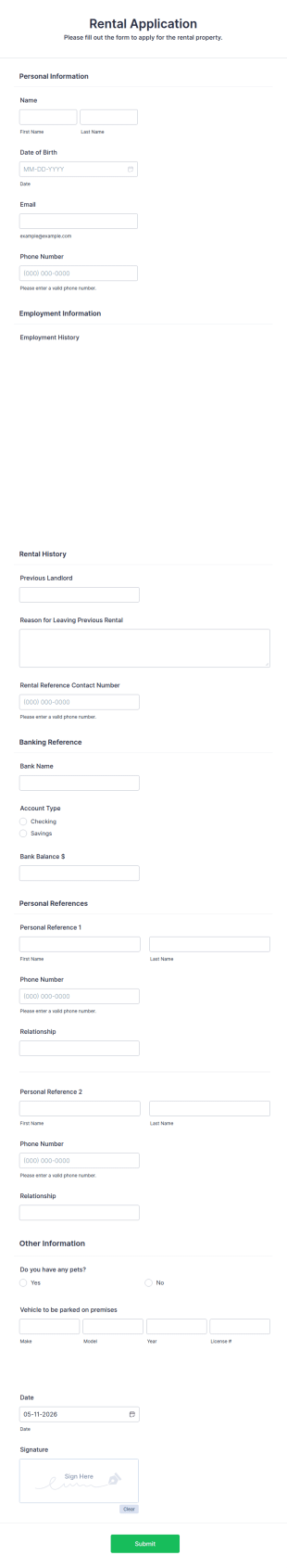 Rental Application With Background Information Form Template