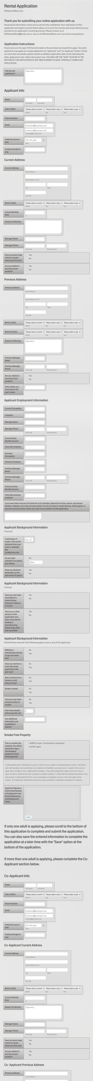 Rental Application With Co Applicant & Signatures Form Template