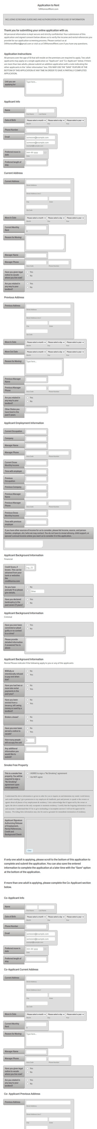 Rental Application With Co Applicant & Signatures Form Template
