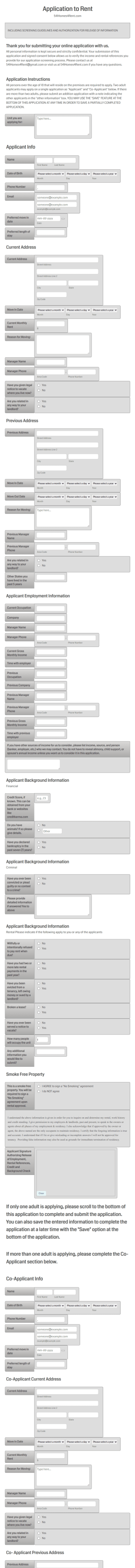 Rental Application With Co Applicant & Signatures Form Template