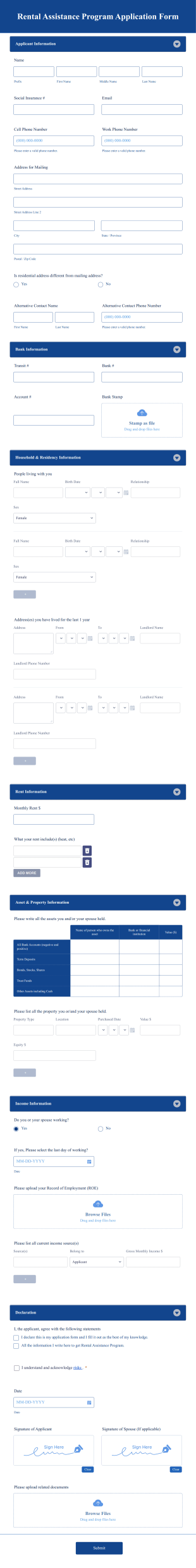 Rental Assistance Program Application Form Template