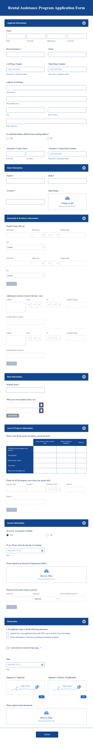 Rental Assistance Program Application Form Template