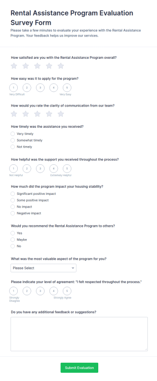 Rental Assistance Program Evaluation Survey Form Template