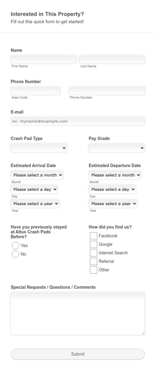 Rental Booking Inquiry Form Template