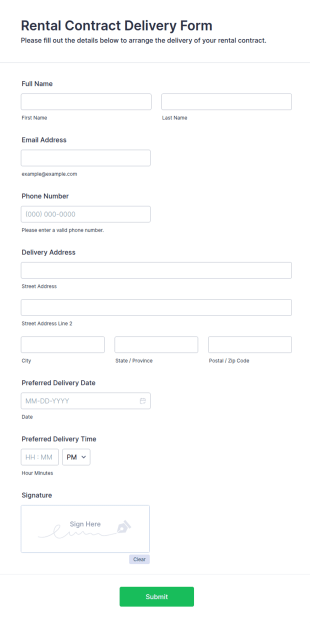 Rental Contract Delivery Form Template