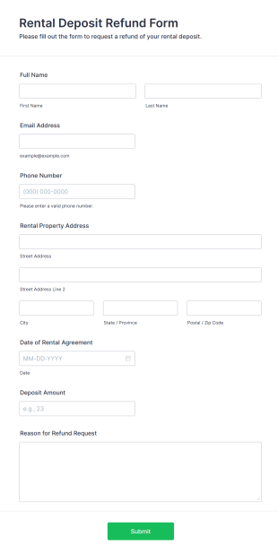 Rental Deposit Refund Form Form Template