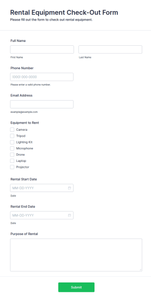 Rental Equipment Check Out Form Template
