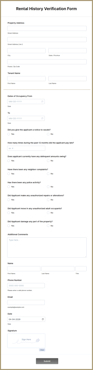 Rental History Verification Form Template
