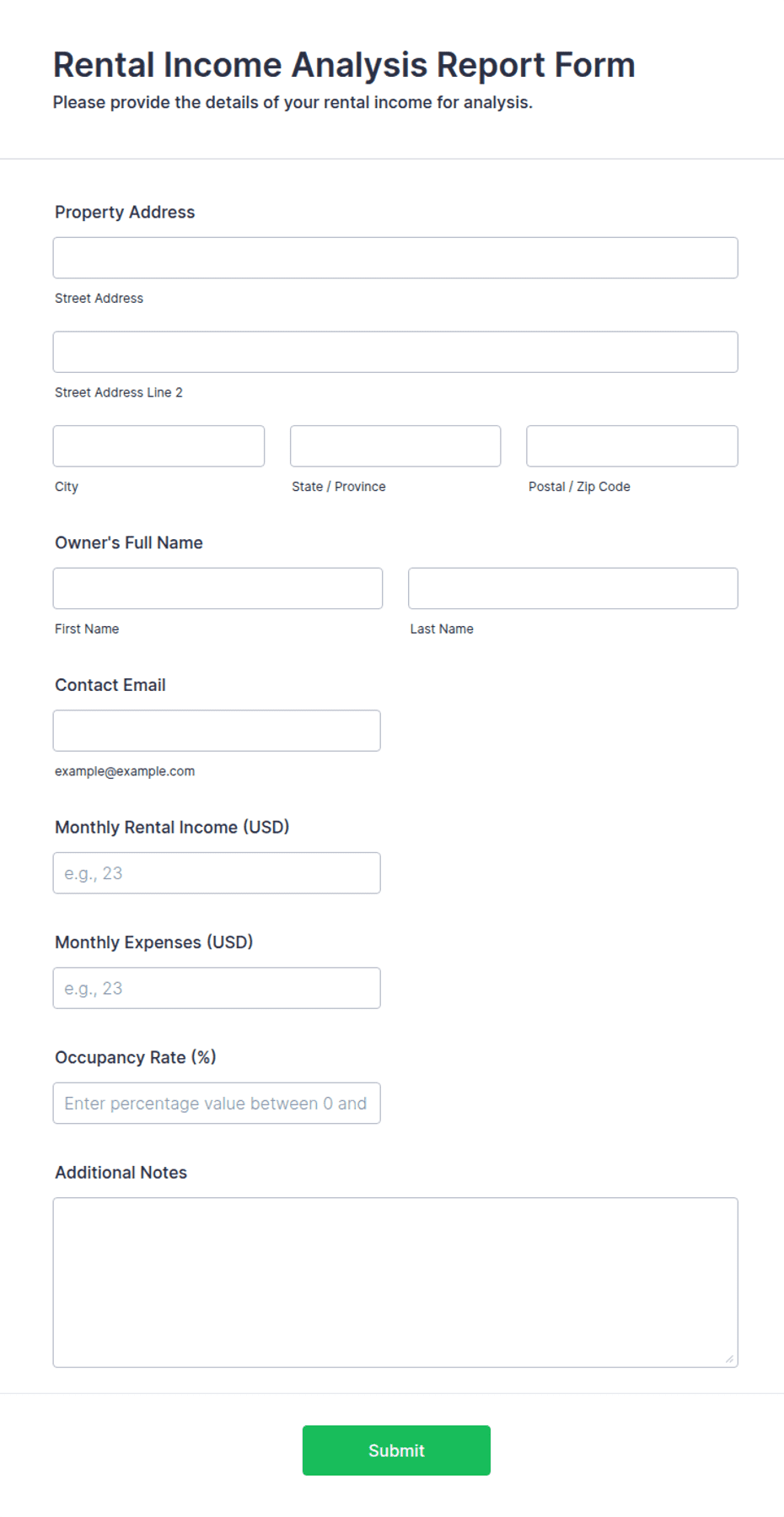 Program Income Reporting Forms Rental Income Analysis Report Form Template | Jotform