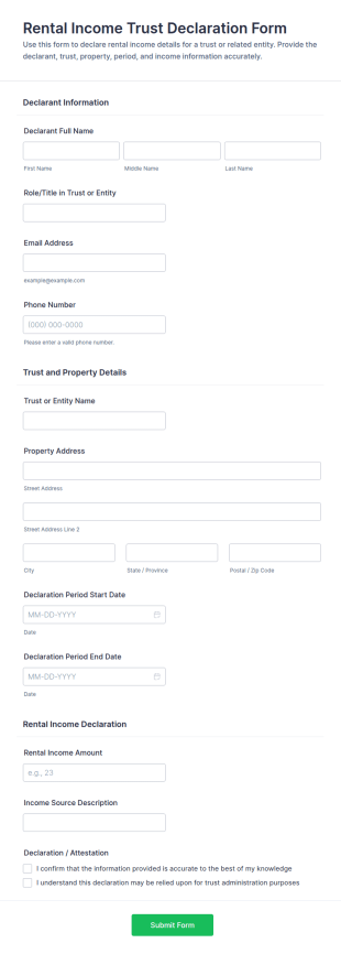 Rental Income Trust Declaration Form Template