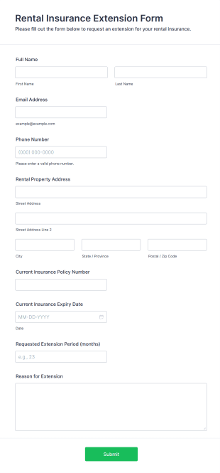 Rental Insurance Extension Form Form Template
