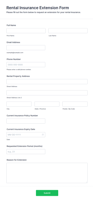 Rental Insurance Extension Form Template