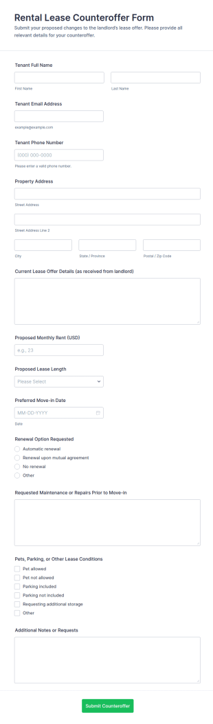 Rental Lease Counteroffer Form Template