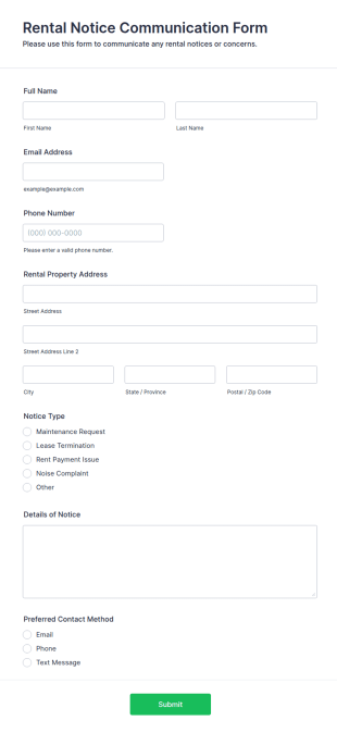 Rental Notice Communication Form Template