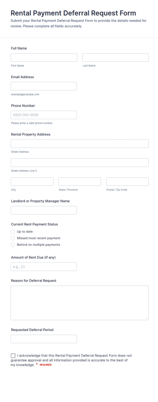 Rental Payment Deferral Request Form Template