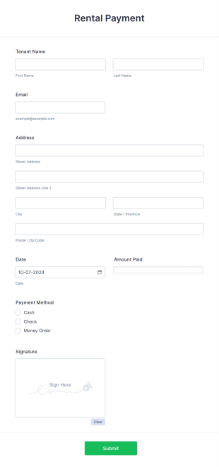 Rental Payment Form Template