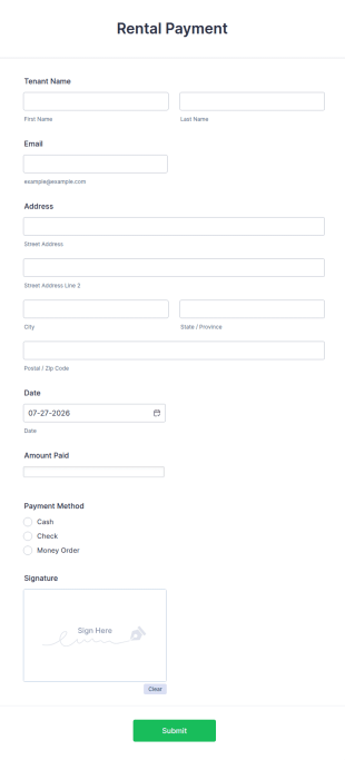 Rental Payment Form Template