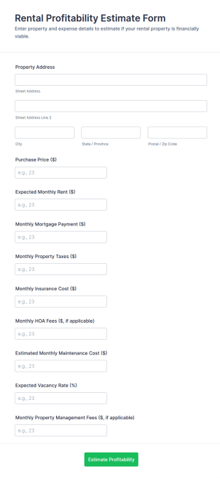 Rental Profitability Estimate Form Template