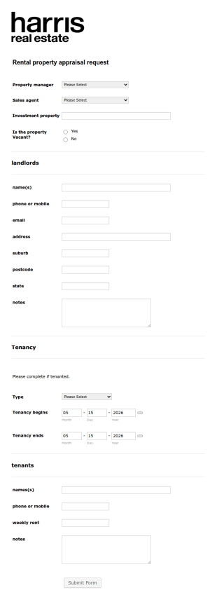 Rental Property Appraisal Request Form Template