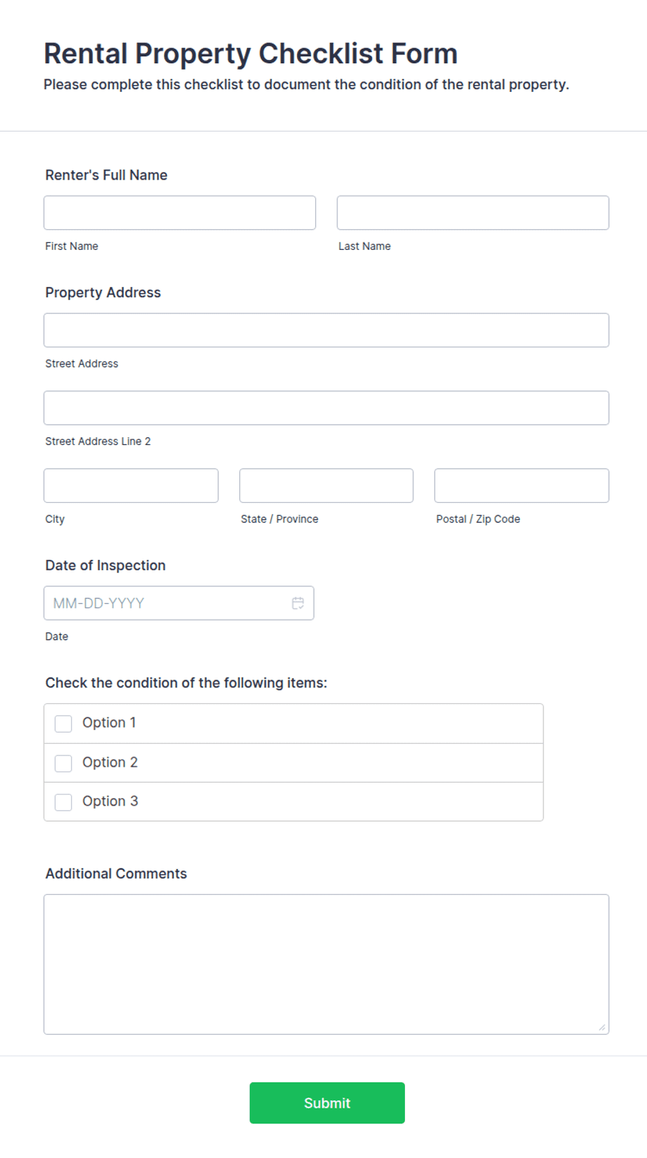 Property Form Example Rental Property Checklist Form Template | Jotform