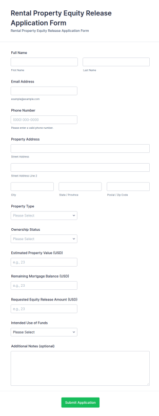 Rental Property Equity Release Application Form Template