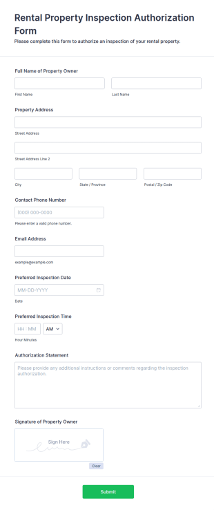 Rental Property Inspection Authorization Form Template