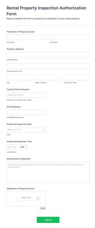 Rental Property Inspection Authorization Form Form Template