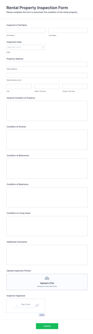 Rental Property Inspection Form Template