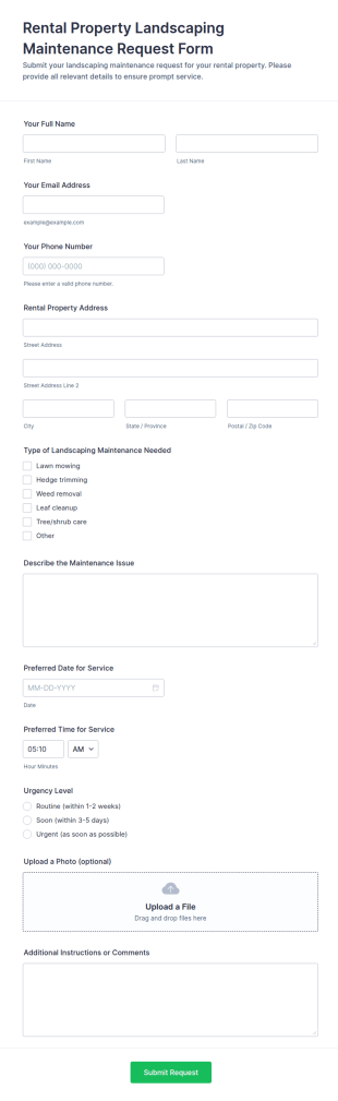 Rental Property Landscaping Maintenance Request Form Template