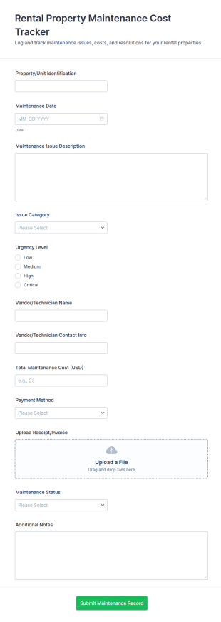 Rental Property Maintenance Cost Tracker Form Template