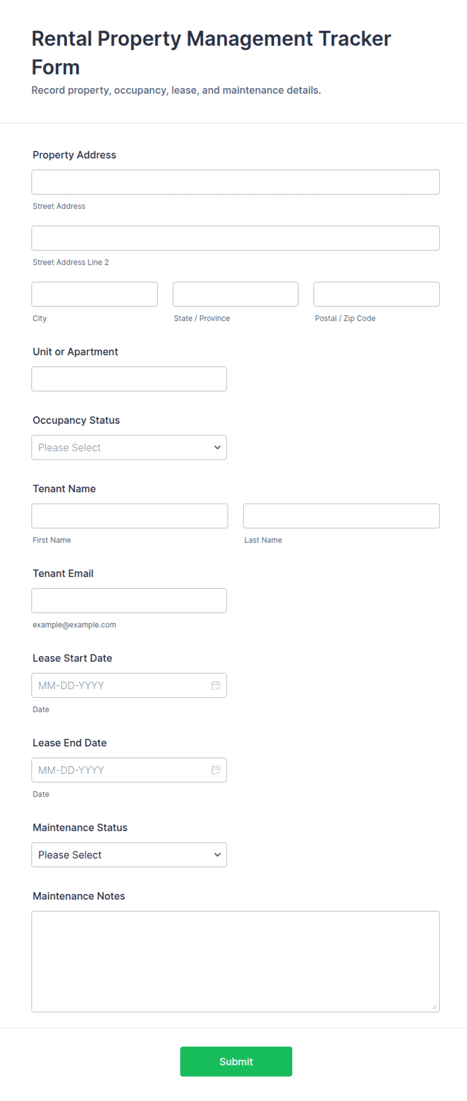 Rental Property Management Tracker Form Template | Jotform