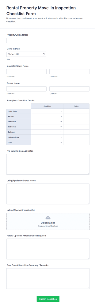 Rental Property Move In Inspection Checklist Form Template