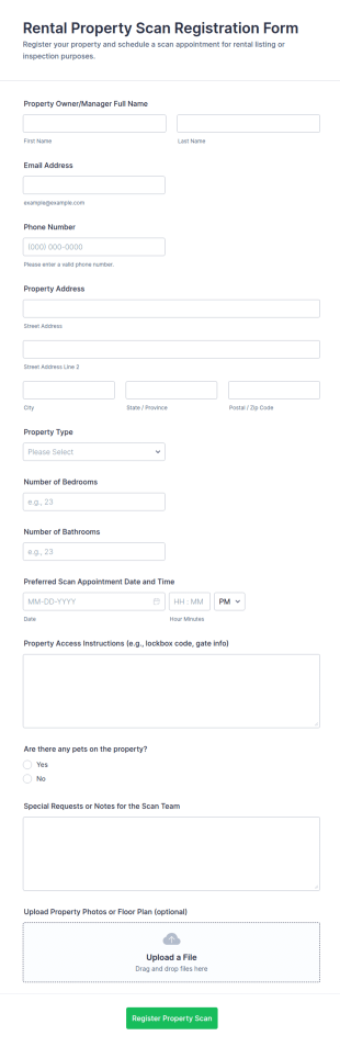 Rental Property Scan Registration Form Template