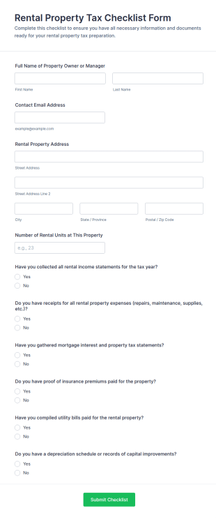 Rental Property Tax Checklist Form Template