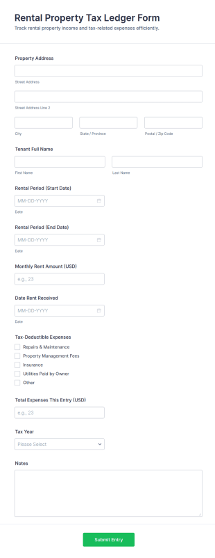 Rental Property Tax Ledger Form Template