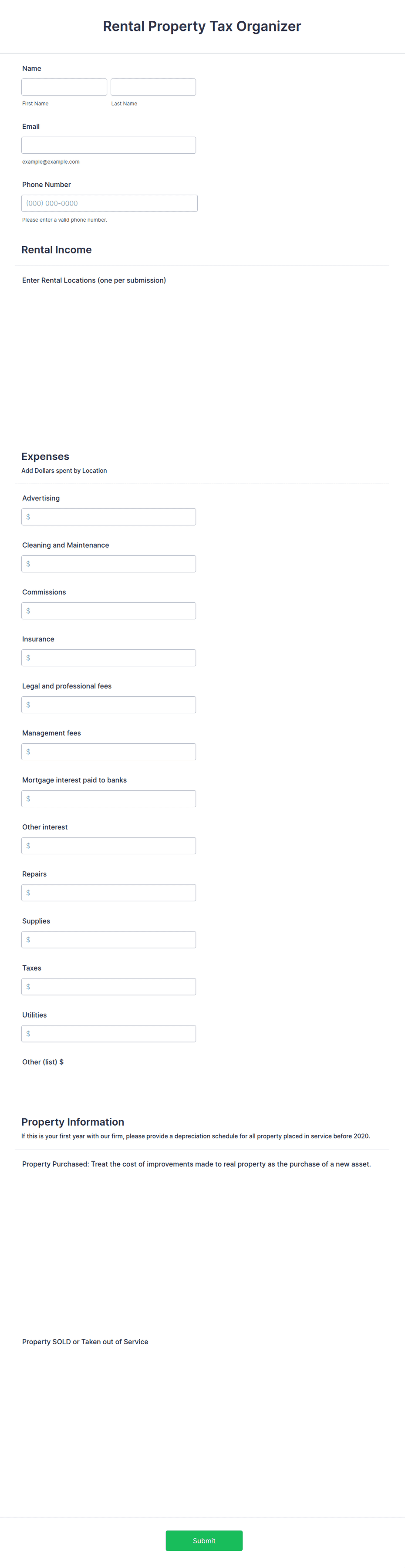 Rental Property Tax Organizer Form Template | Jotform