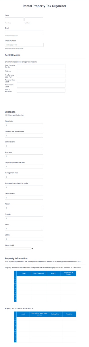 Rental Property Tax Organizer Form Template