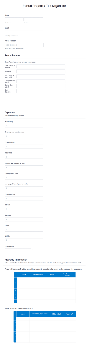Rental Property Tax Organizer Form Template