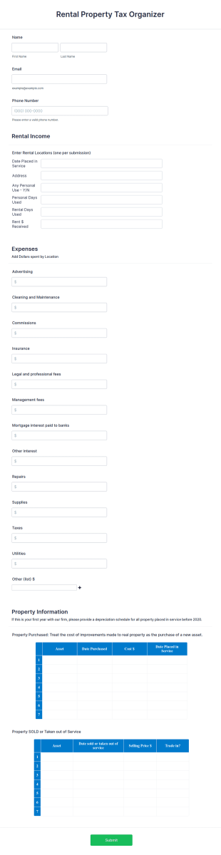 Rental Property Tax Organizer Form Template