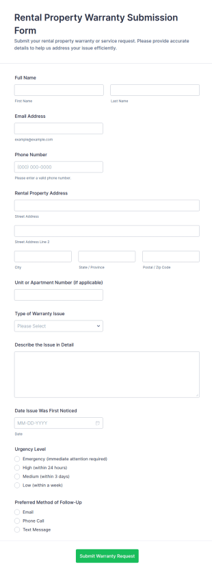 Rental Property Warranty Submission Form Template
