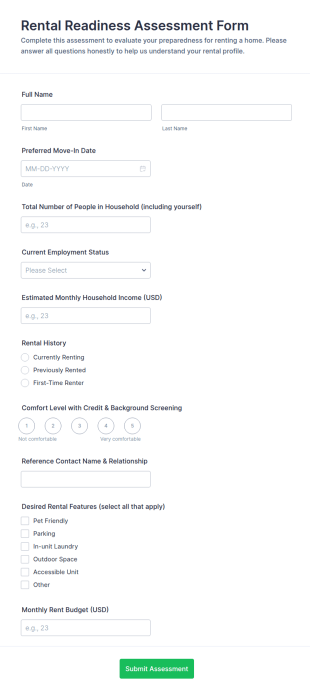 Rental Readiness Assessment Form Template