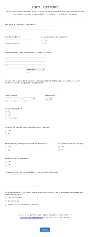 Rental Reference Form Template