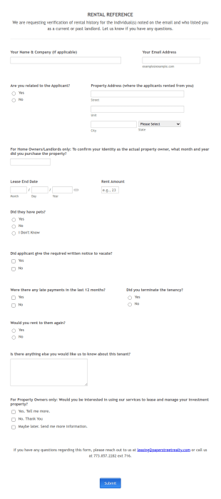 Rental Reference Form Template