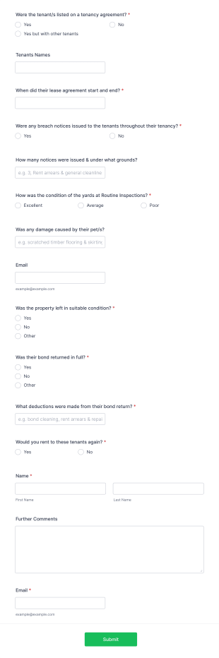 Rental Reference Request Form Template