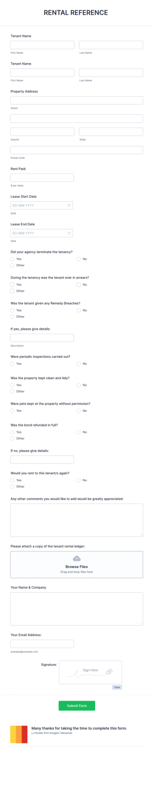 Residential Tenancy Reference Request Form Template