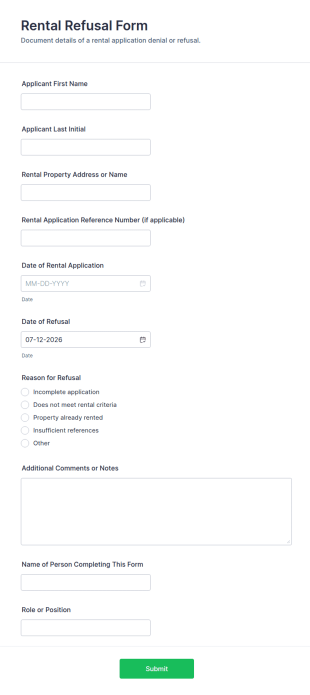 Rental Refusal Form Template